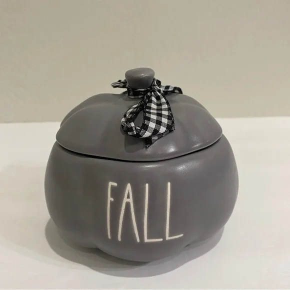 Rae Dunn Mini FALL holiday decor Pumpkin - Grey - 4 inch - Canister - Picture 2 of 10